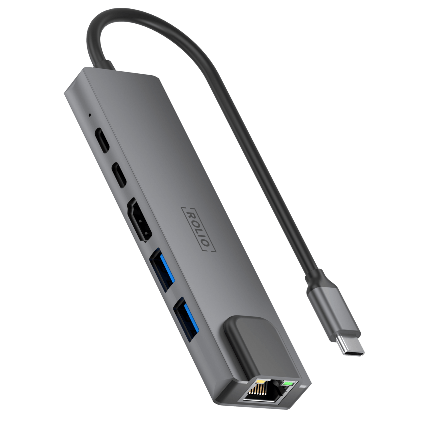 Rolio USB C Hub - 5 in 1 - HDMI - USB-C Charging - Ethernet LAN - 2x USB 3.0