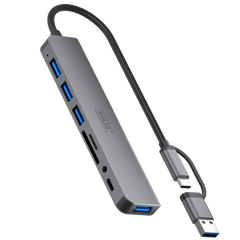 Rolio USB C Hub - 4x USB-A - USB-C - 3.5mm Aux - SD/TF kaartlezers - Inclusief Converter