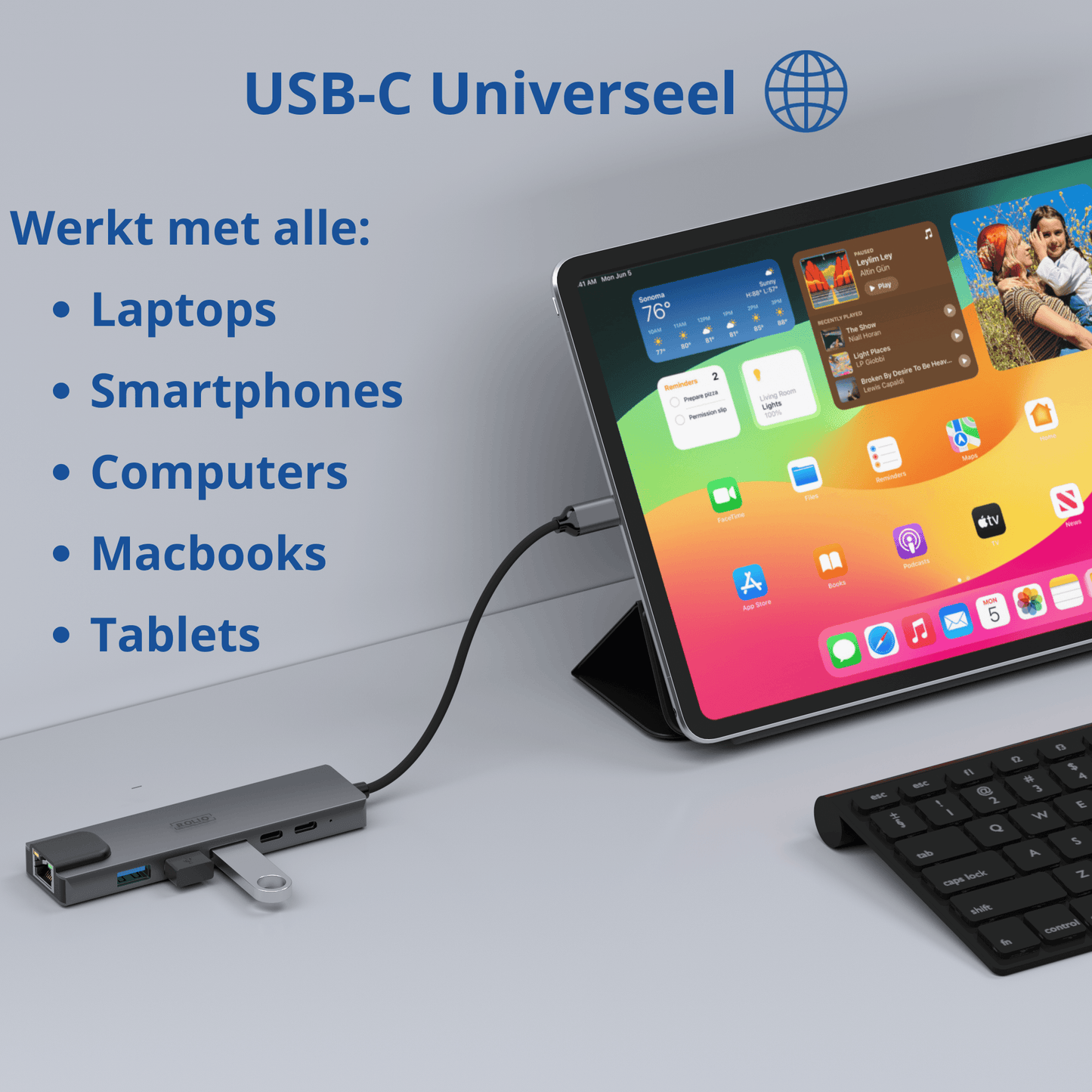 Rolio USB C Hub - 5 in 1 - HDMI - USB-C Charging - Ethernet LAN - 2x USB 3.0