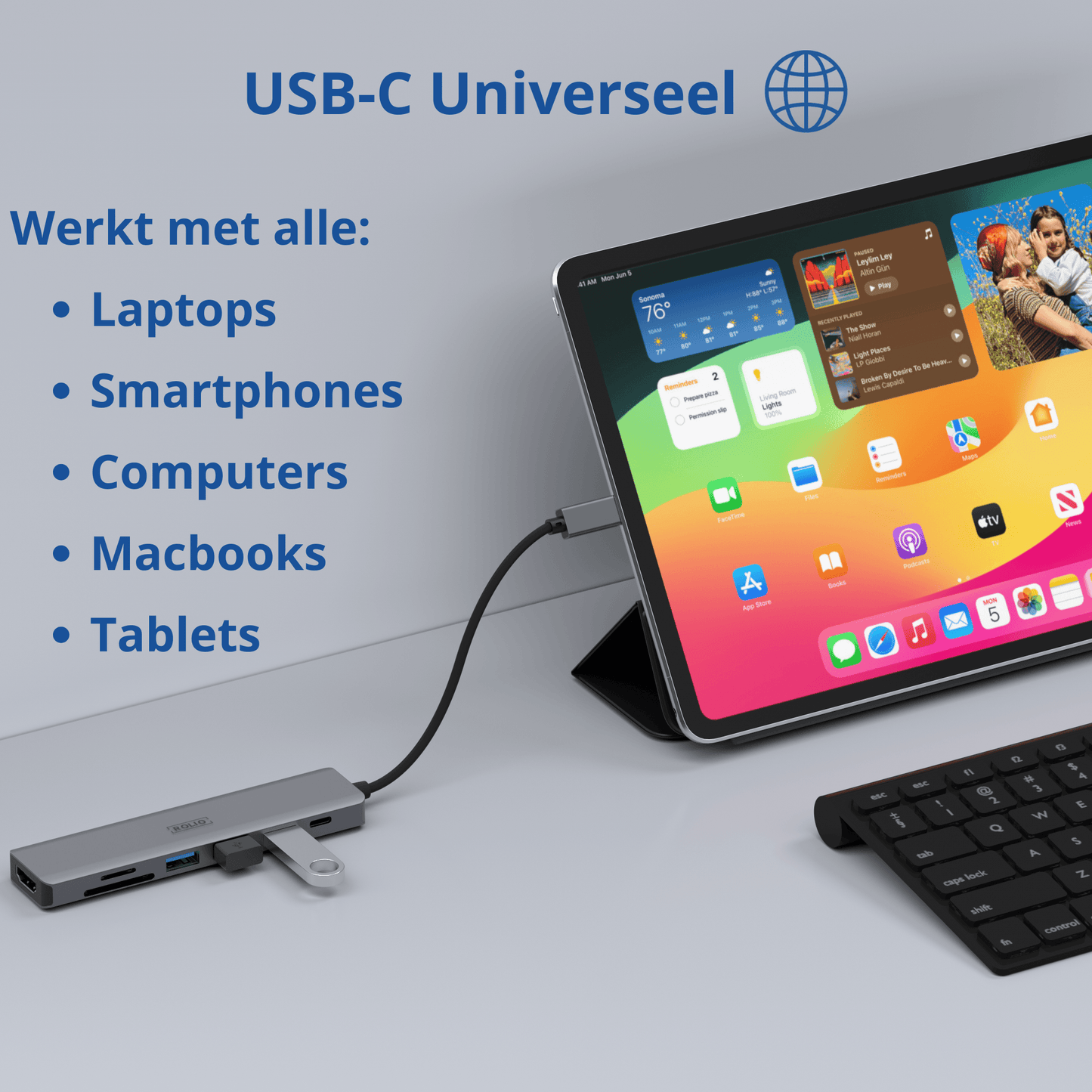 Rolio USB C Hub - 7 in 1 - HDMI - USB-C Opladen - SD/TF - 3x USB 3.0