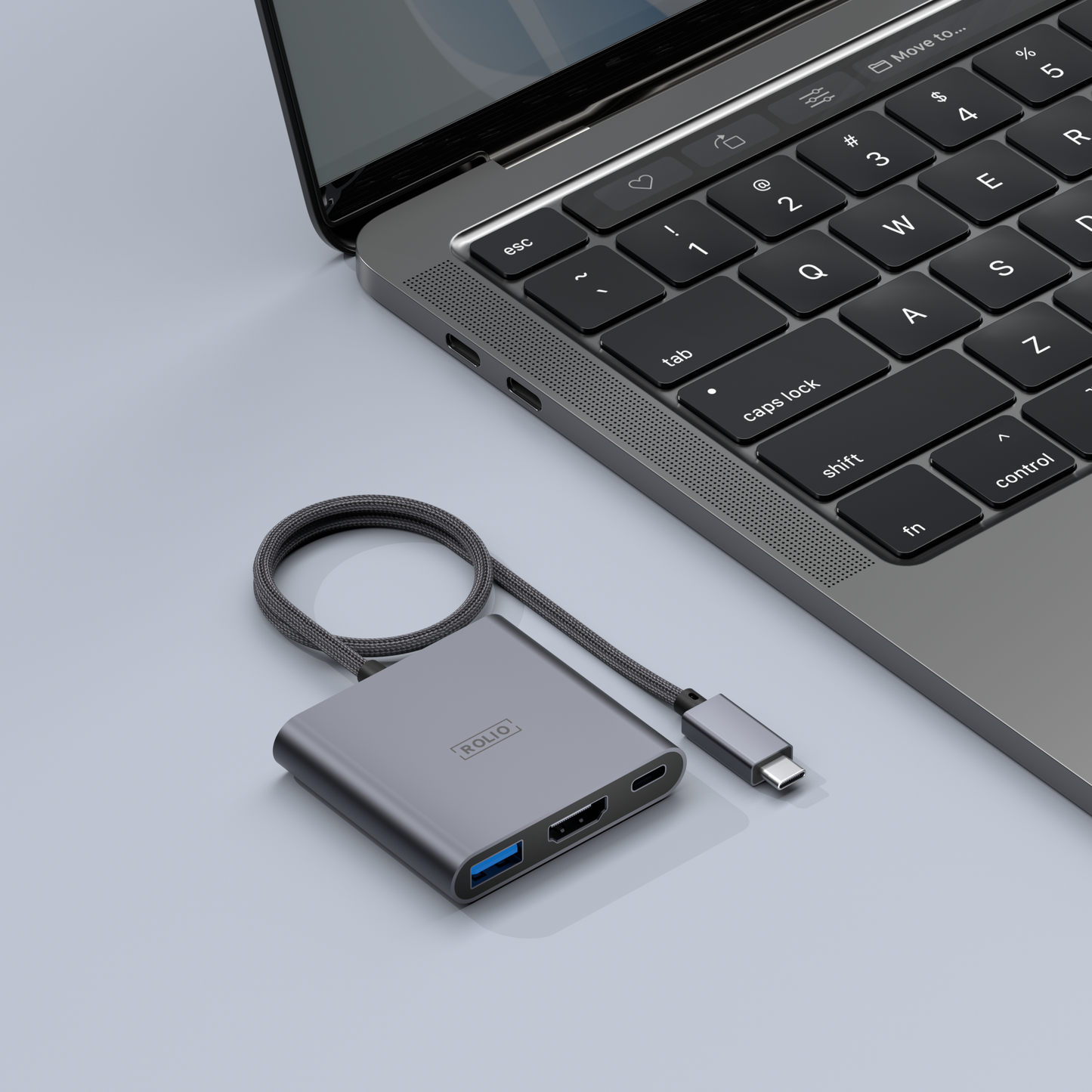 Rolio USB C naar HDMI Adapter - 3 in 1 - 35cm kabel - 4K HDMI - USB 3.0 - USB-C Opladen