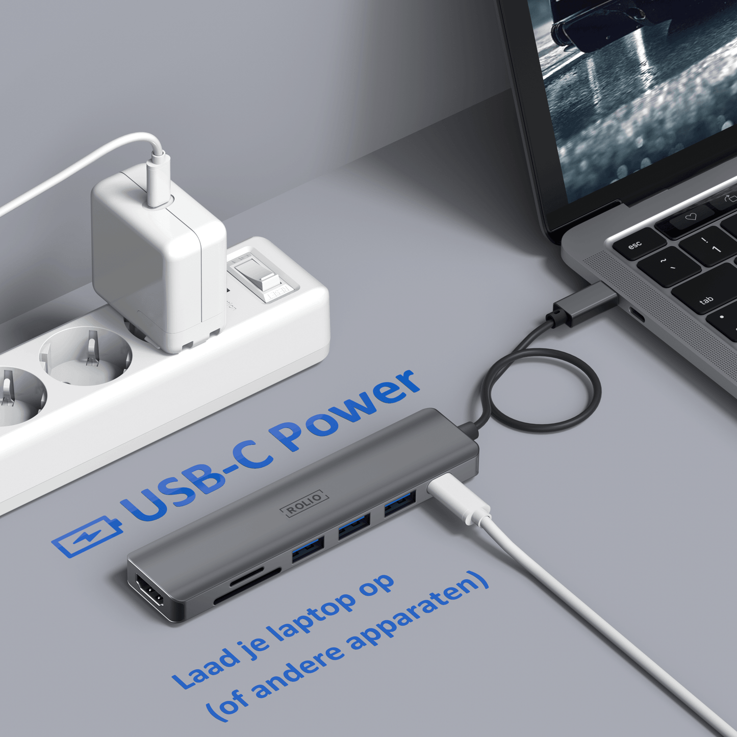 Rolio USB C Hub - 7 in 1 - HDMI - USB-C Opladen - SD/TF - 3x USB 3.0