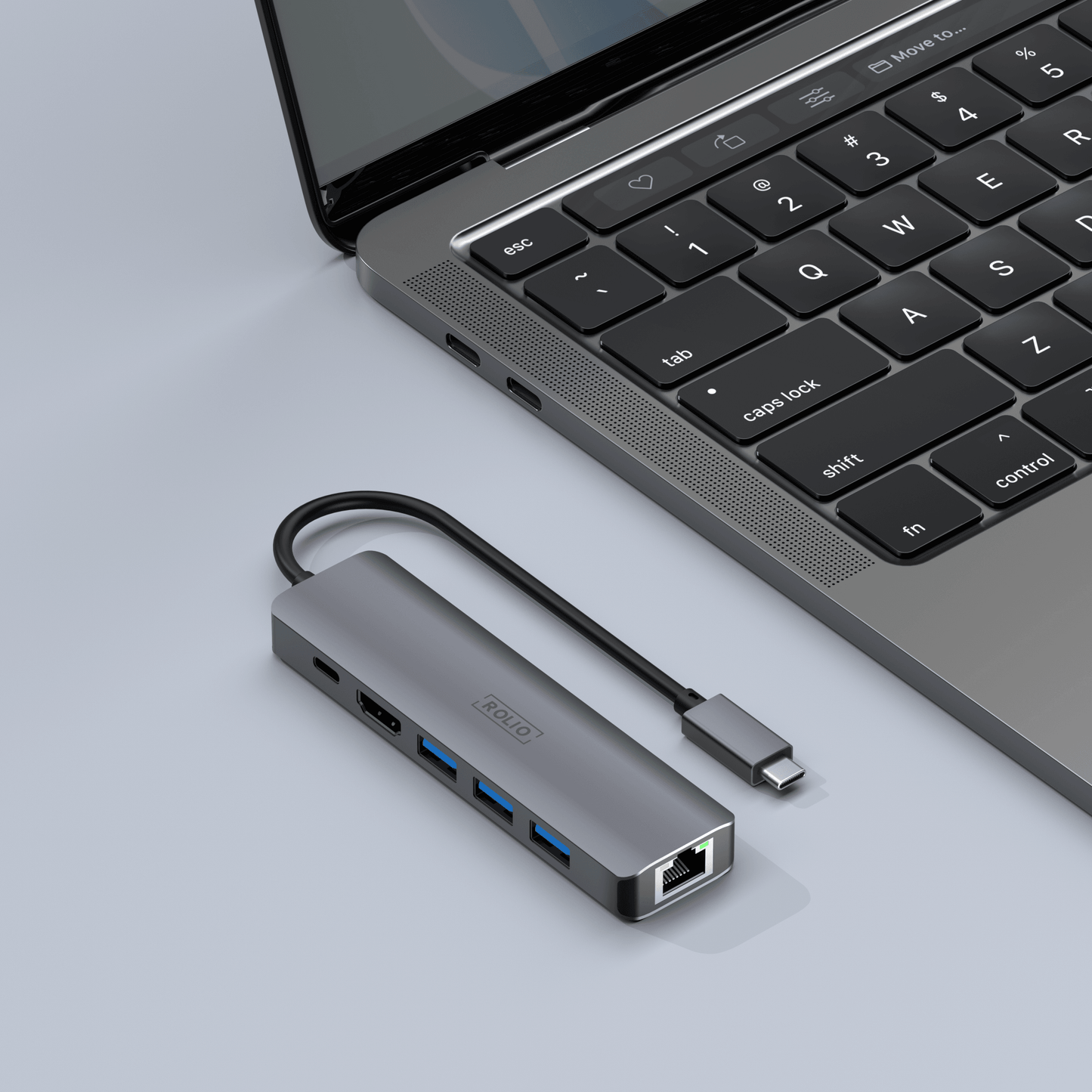 Rolio USB C Hub - 6 in 1 - 1Gbps Ethernet RJ45 - HDMI - USB-C Opladen - 3x USB 3.0