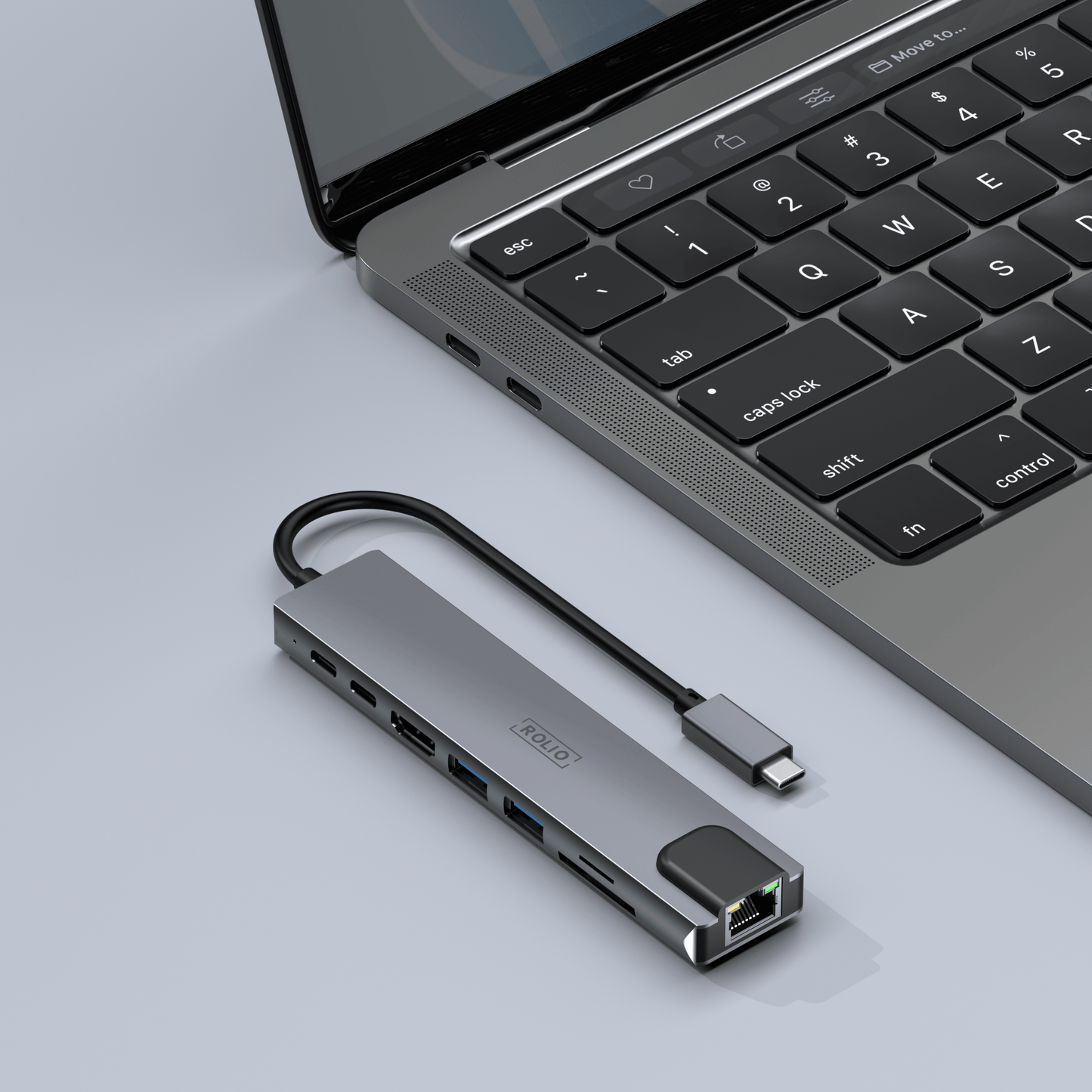Rolio USB C Hub - 8 in 1 - Ethernet LAN - HDMI - SD/TF - USB-C Charging - USB 3.0