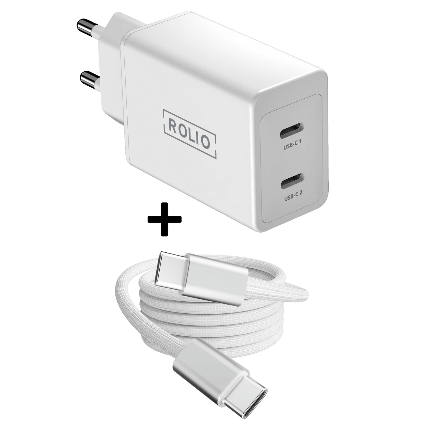 Rolio Oplader 45W - 2x USB C - Inclusief USB-C kabel 2 meter - Snellader - Rolio