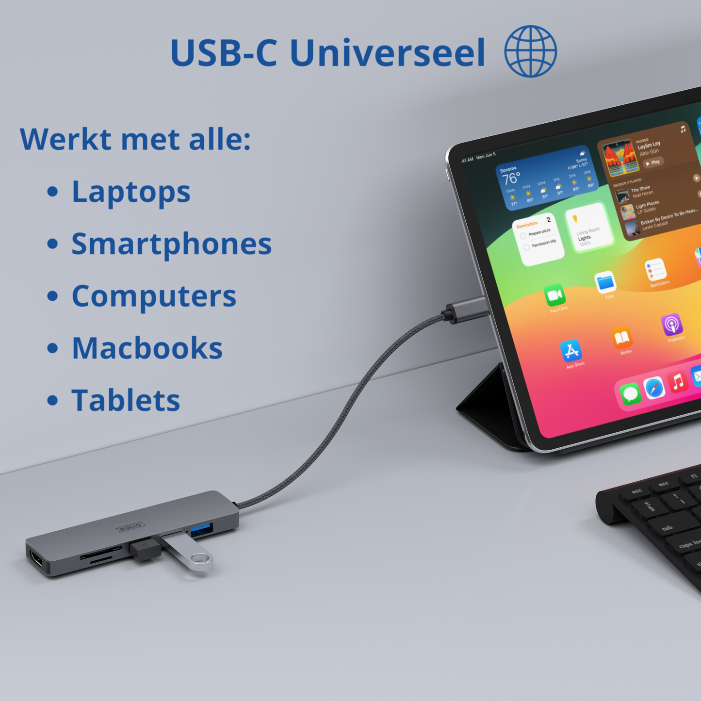 Rolio USB-C Hub - 6 in 1 - HDMI - SD/TF - 3x USB 3.0