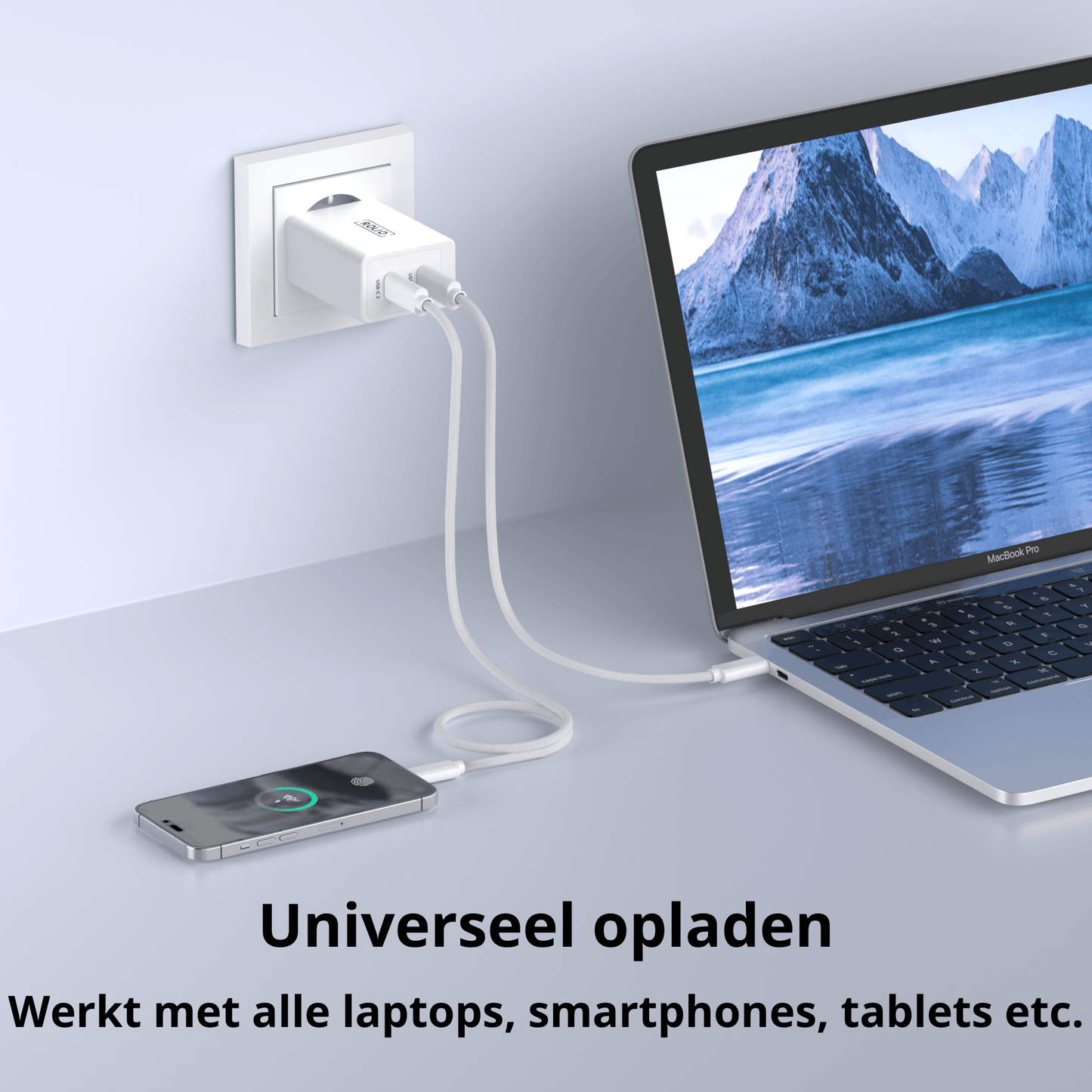 Rolio Oplader 45W - 2x USB C - Inclusief USB-C kabel 2 meter - Snellader - Rolio