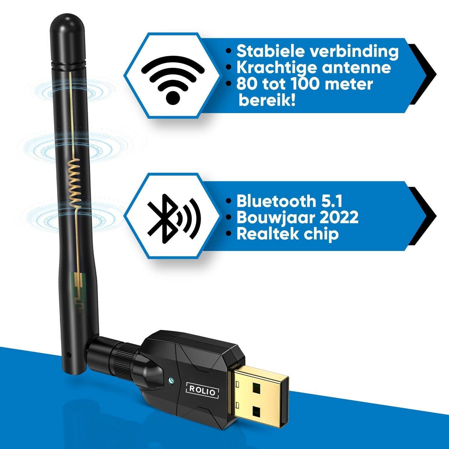 Rolio Bluetooth adapter 5.1 - 100m - Rolio