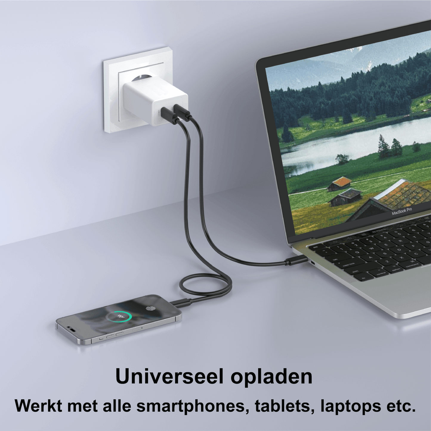 Rolio Oplader 45W - 2x USB C - Snellader - Rolio