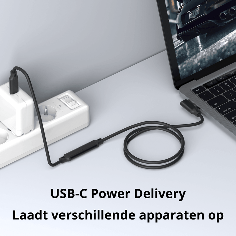 Rolio USB C Verleng kabel gebogen - USB-C naar USB-C vrouwelijk - 1 Meter - Rolio
