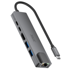 Rolio USB C Hub – 5 in 1 – HDMI – USB-C-Aufladung – Ethernet LAN – 2x USB 3.0
