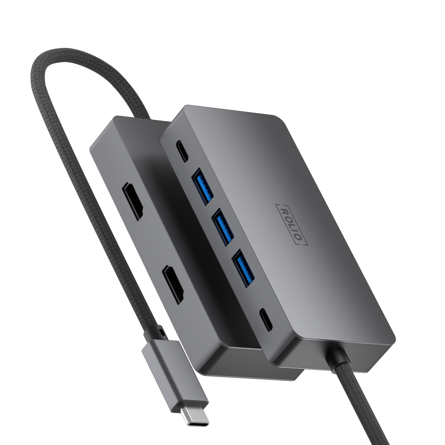 Rolio USB C Hub - Dual Monitor - 2x HDMI 4K - 2x USB-C - 3x USB 3.0