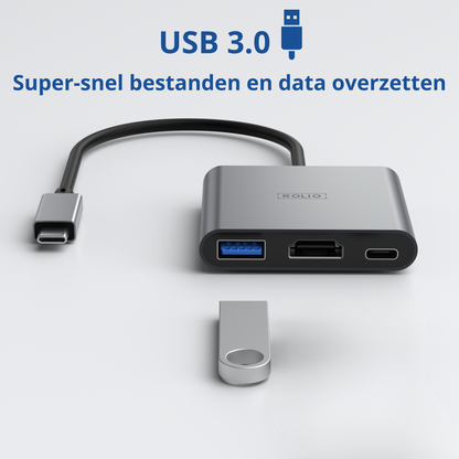 Rolio USB C to HDMI Adapter - 3 in 1 - 4K HDMI - USB 3.0 - USB-C Charging