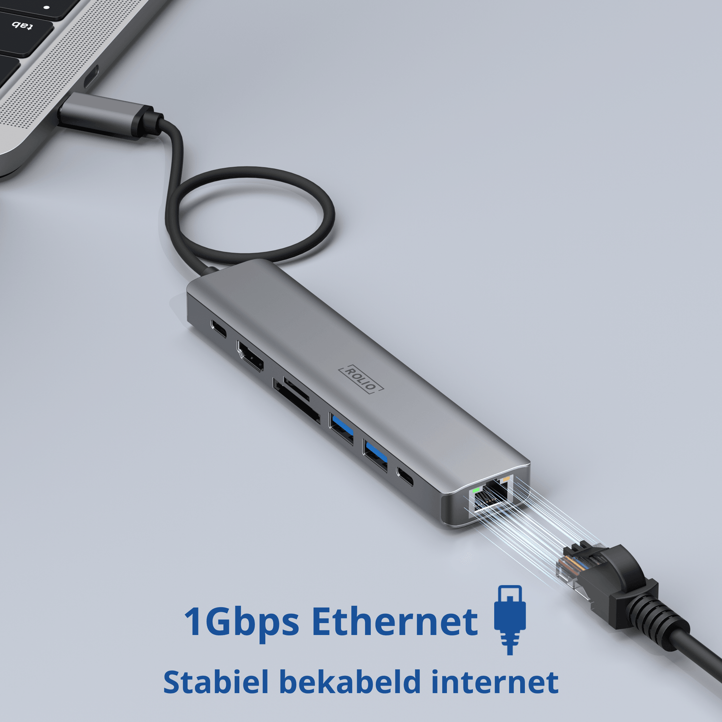 Rolio USB-C-Hub – 7 in 1 – 4K 60 Hz HDMI – 1 Gbit/s Ethernet – USB 3.0 – USB-C