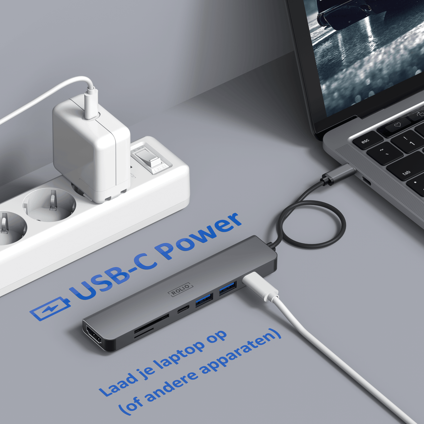 Rolio USB-C-Hub – 7 in 1 – HDMI 4K – 2x USB-C – 2x USB-A – SD/TF