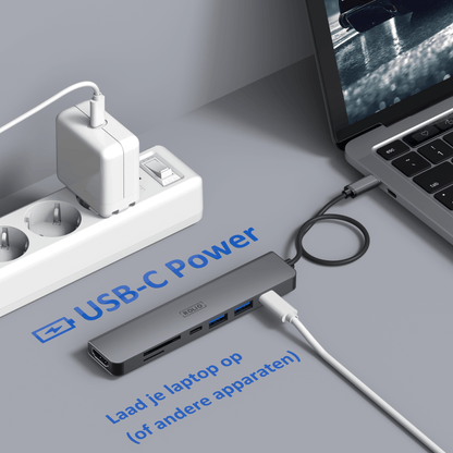 Rolio USB-C-Hub – 7 in 1 – HDMI 4K – 2x USB-C – 2x USB-A – SD/TF