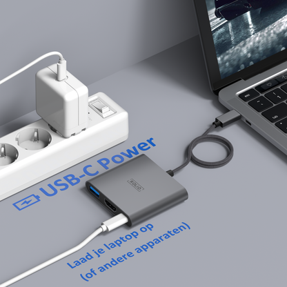 Rolio USB C naar HDMI Adapter - 3 in 1 - 35cm kabel - 4K HDMI - USB 3.0 - USB-C Opladen
