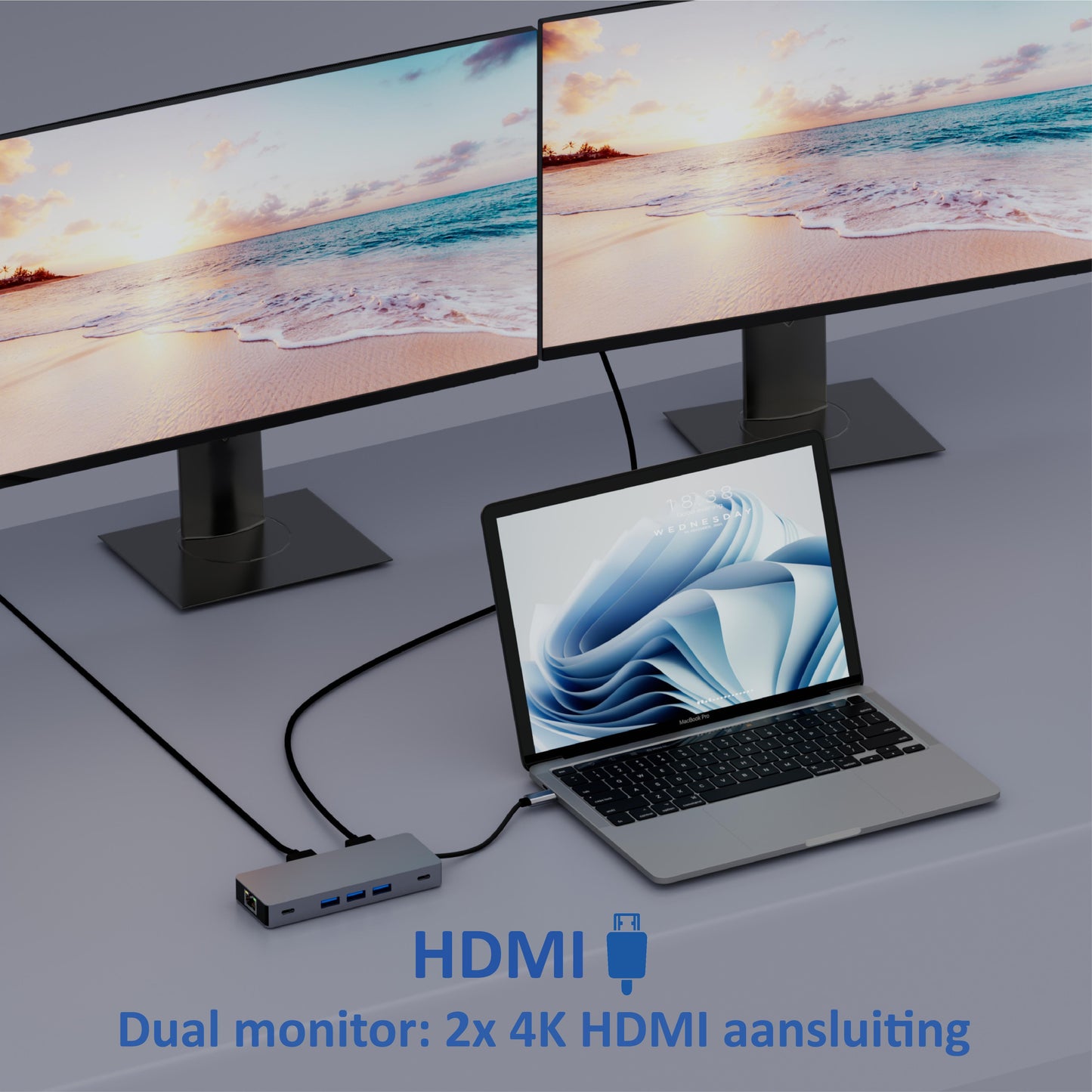 Rolio USB C Hub – Dual HDMI – 3x USB 3.0 – 2x USB-C – SD/TF-Karten – 1 Gbit/s Ethernet