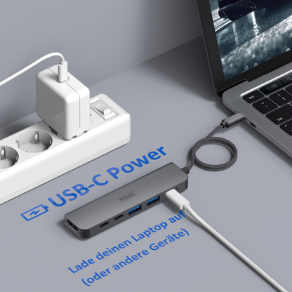 Rolio USB C Hub 35CM kabel - 6 in 1 - HDMI - 3x USB-C - 2x USB-A
