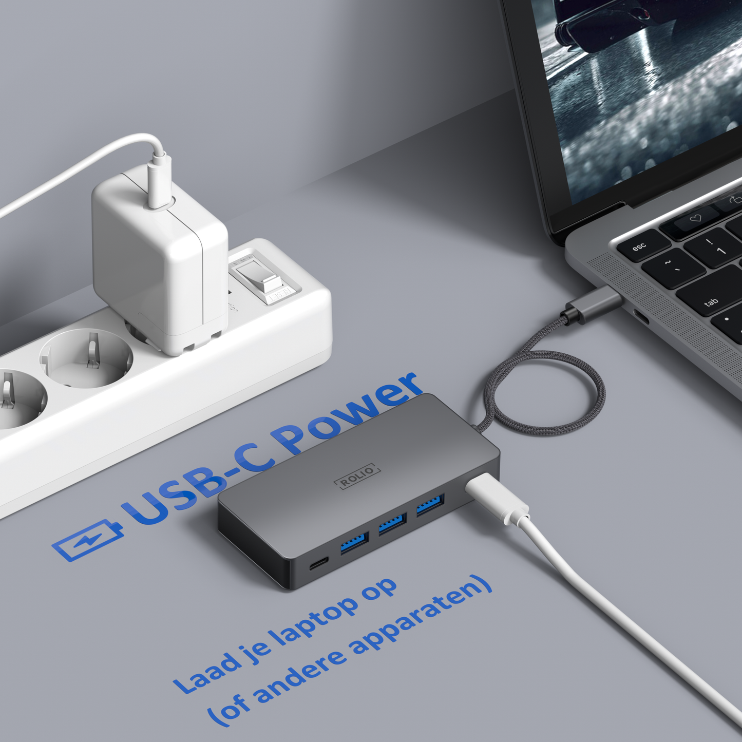Rolio USB C Hub - Dual Monitor - 2x HDMI 4K - 2x USB-C - 3x USB 3.0