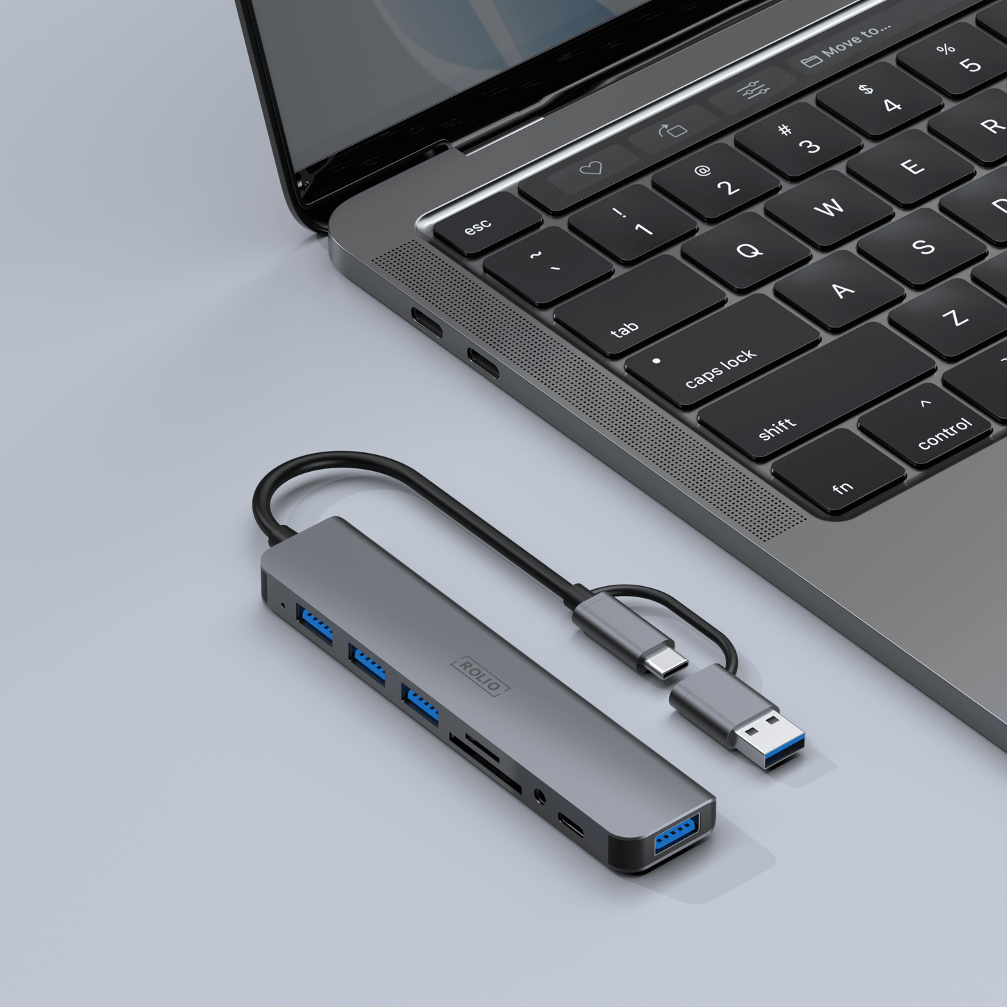 Rolio USB C Hub – 4x USB-A – USB-C – 3,5 mm Aux – SD/TF-Kartenleser – inklusive Konverter