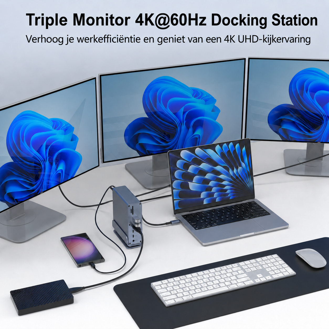 Rolio 16-in-1 Premium USB-C Docking Station - Triple Monitor 4K@60Hz (2x HDMI & 1x DisplayPort) - USB 3.2 10Gbps - 100W Power Delivery - Hub - Gigabit Ethernet