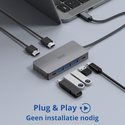 Rolio USB C Hub - Dual Monitor - 2x HDMI 4K - 2x USB-C - 3x USB 3.0