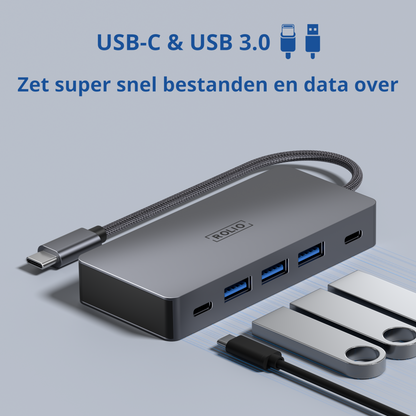 Rolio USB C Hub - Dual Monitor - 2x HDMI 4K - 2x USB-C - 3x USB 3.0