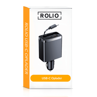 Rolio Autolader 125W - USB C en USB A - Super Snellader - Inclusief intrekbare USB-C kabel - Rolio